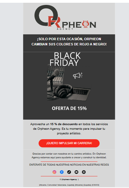 Newsletter de Orpheon Agency. Proyecto marketing digital.