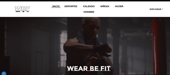 Página de inicio de la web de WearBeFit. Proyecto de Marketing Digital.