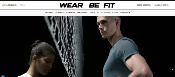 Página de inicio de la web de WearBeFit. Proyecto de Marketing Digital.
